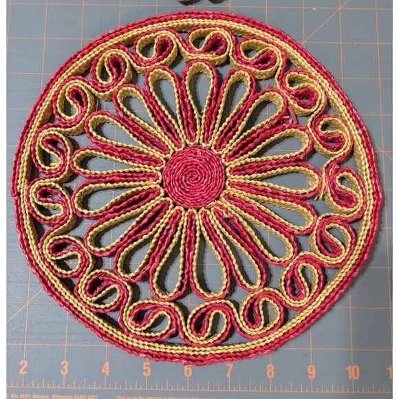 Set of 4 Vintage Straw/Wicker/Rattan Hot Pads/Trivets Floral Geometric Patterns - Picture 4 of 10